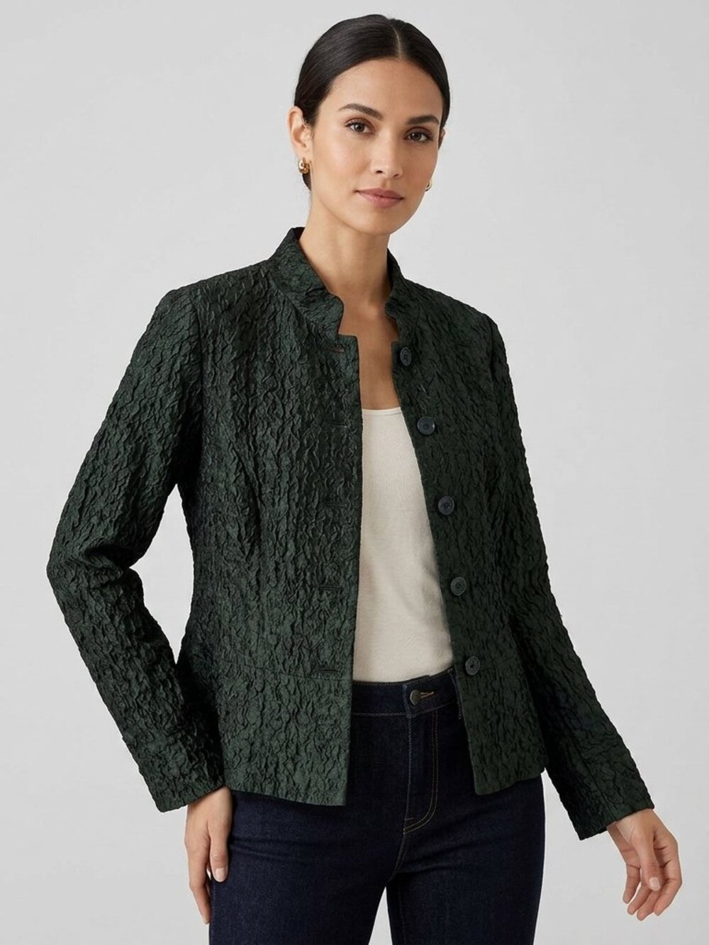 Coldwater Creek Ruched Forest Green Blazer Jacket Sz S  Dark Academia Corpcore